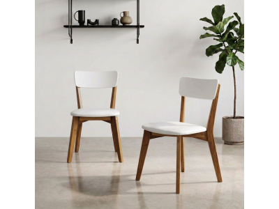 2 Cadeiras de Madeira com assento estofado courvin e encosto em MDF branco |Coleção Scandian